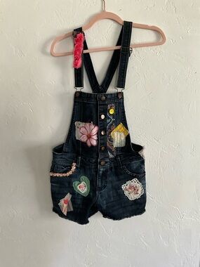 Handmade Upcycled Denim Shortalls Small